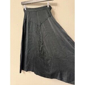 VTG 100% silk black midi skirt size 8 fits like XS A-line side zip